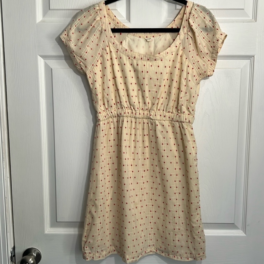 J. Crew Women’s Ivory & Red Embroidered Polka Dot DOBBY Dress - Size XXS
